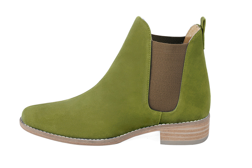 French elegance and refinement for these pistachio green and taupe brown dress booties, with elastics on the sides, 
                available in many subtle leather and colour combinations. This charming casual ankle boot will do you a lot of favours.
Easy to put on thanks to its side elastics, it will entertain your steps.
Personalise it or not, with your own colours and materials on the "My favourites" page.  
                Matching clutches for parties, ceremonies and weddings.   
                You can customize these ankle boots with elastics to perfectly match your tastes or needs, and have a unique model.  
                Choice of leathers, colours, knots and heels. 
                Wide range of materials and shades carefully chosen.  
                Rich collection of flat, low, mid and high heels.  
                Small and large shoe sizes - Florence KOOIJMAN